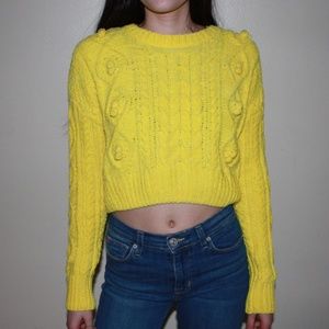 crop yellow cable knit sweater